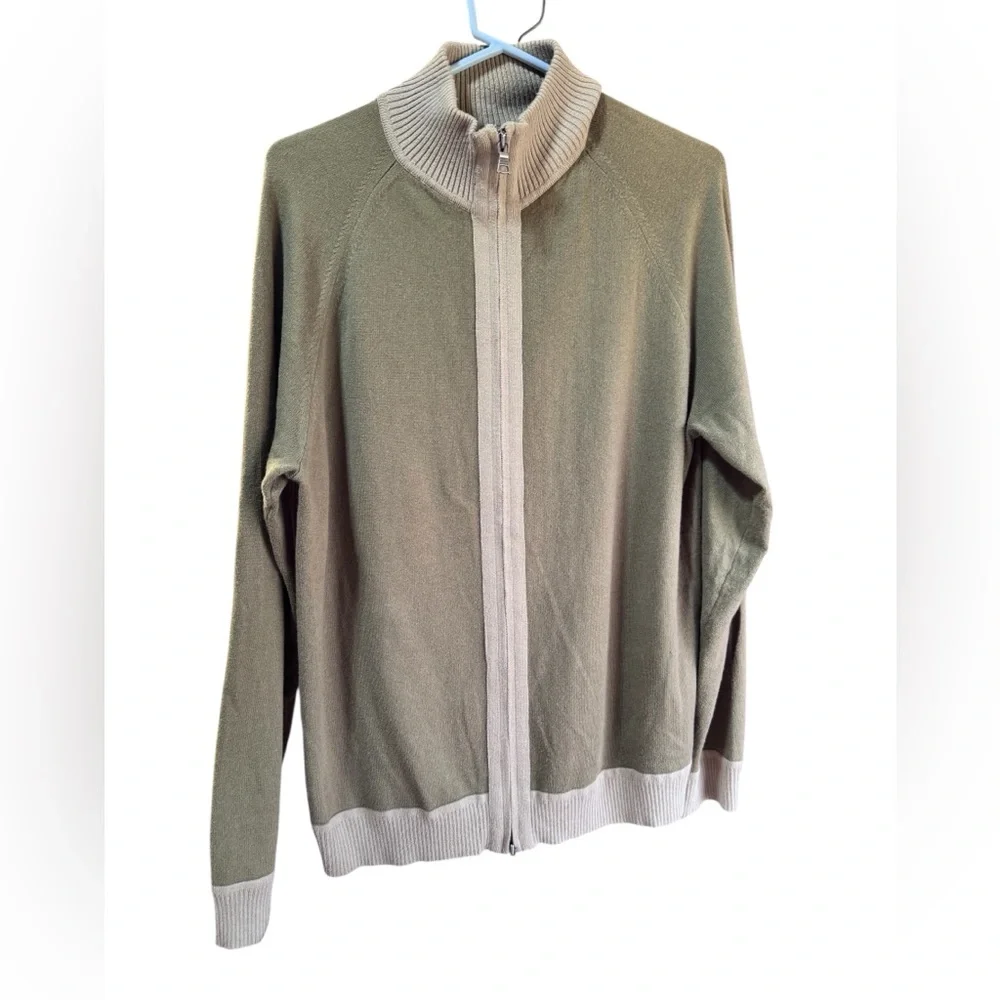 BANANA REPUBLIC Cashmere/Wool/Cotton Full Zip Mock neck Cardigan Taupe SZ XL